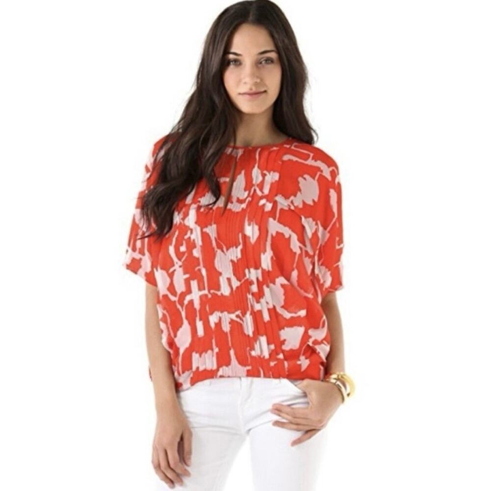 Diane von Furstenberg 100% Silk Georgette Khalila Oversized Blouse Size S Orange
